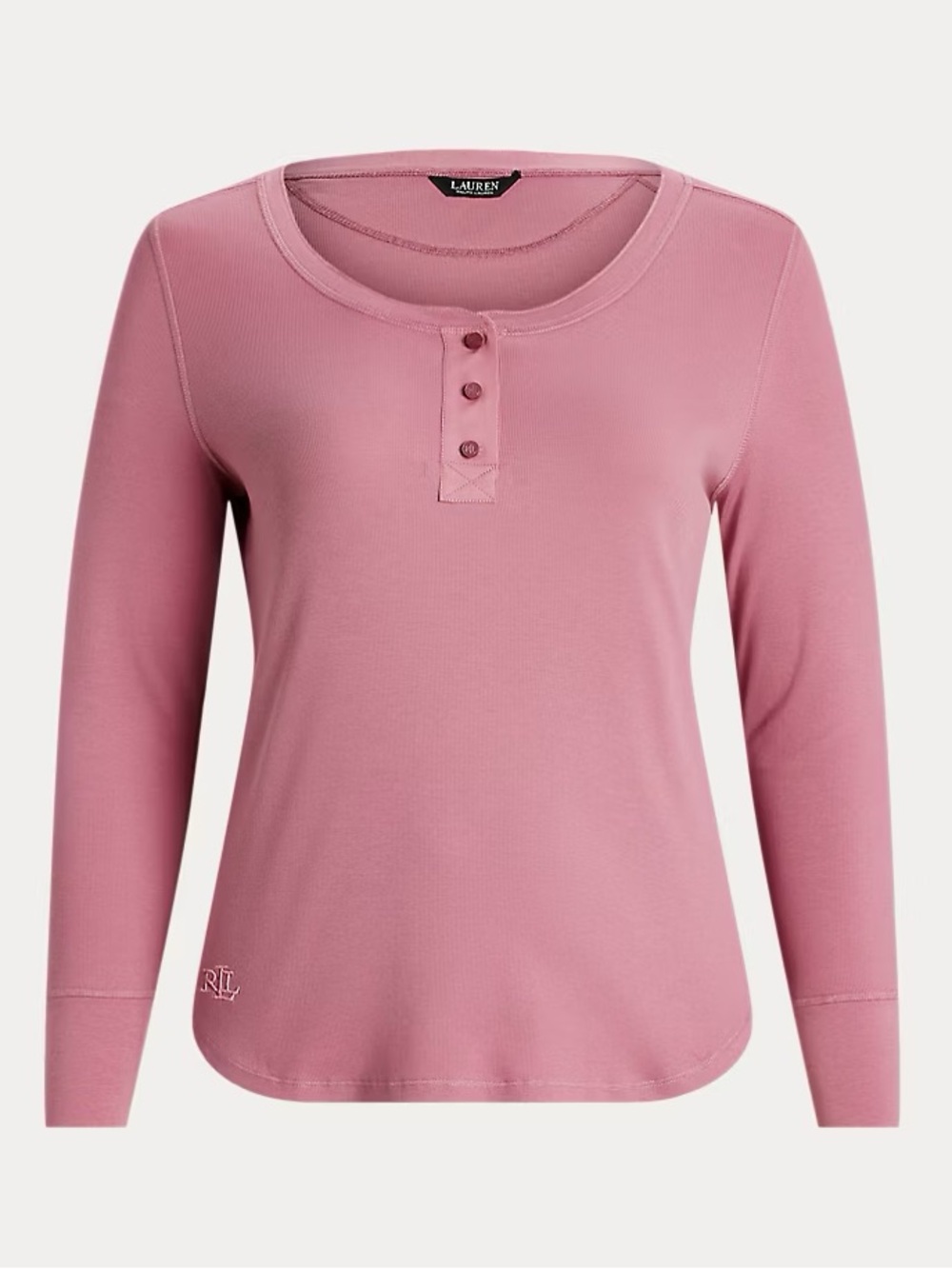 Lauren Ralph Lauren Women’s Stretch Cotton Long-Sleeve Ribbed Henley Tee Medium
